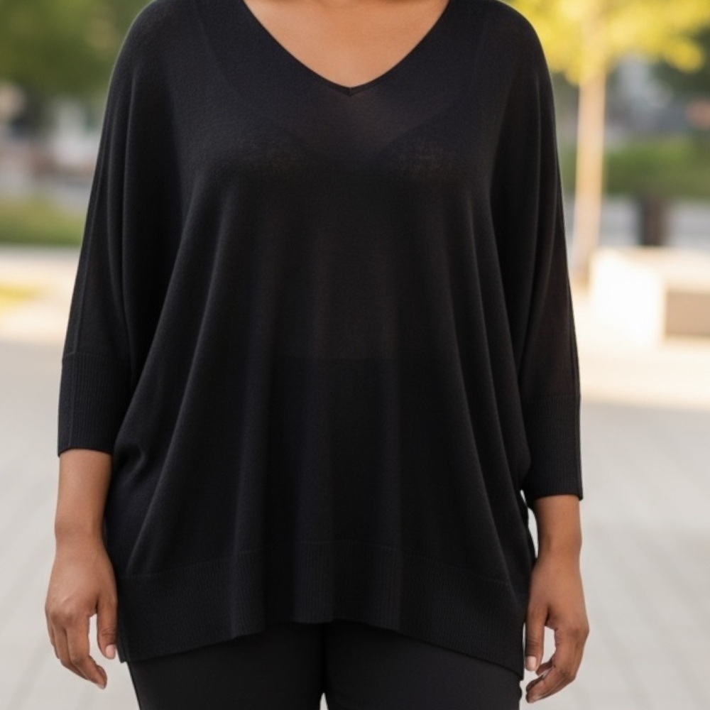 NEW Refinity City Chic Classic Wool Blend Jumper V Black SZ M/18